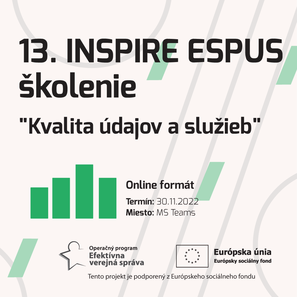 Dňa 30.11.2022 Ministerstvo životného prostredia SR zorganizovalo 13.INSPIRE ESPUS školenie zamerané na tému “Kvalita údajov a služieb”. Príspevok poskytuje výstupy z tohto podujatia.