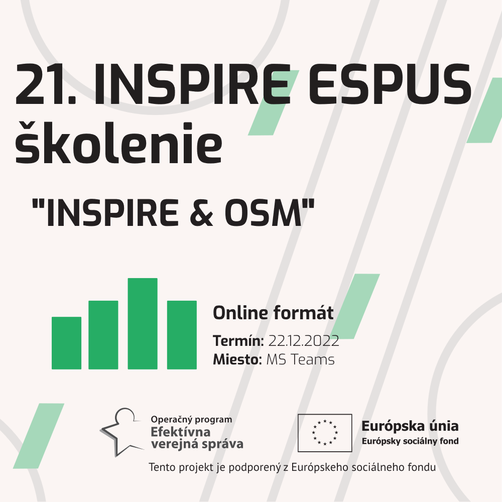 Dňa 22.12.2022 Ministerstvo životného prostredia SR zorganizovalo 21.INSPIRE ESPUS školenie zamerané na tému “INSPIRE & OSM”. Príspevok poskytuje výstupy z tohto podujatia.