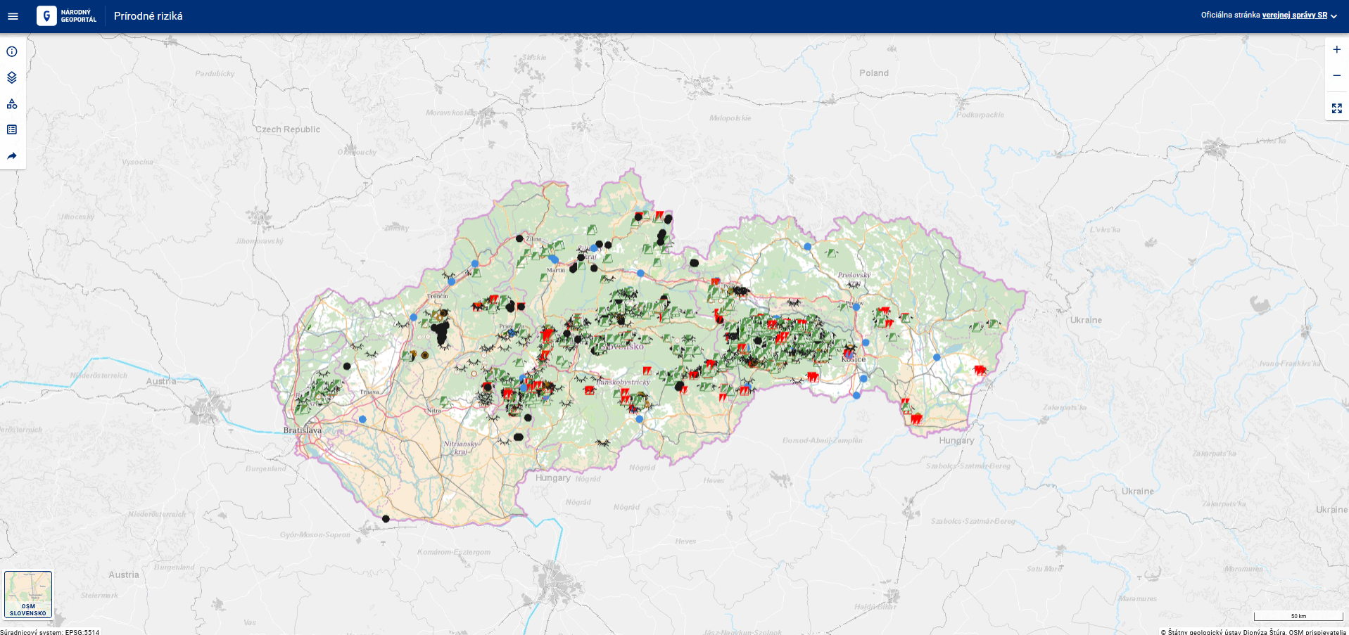 Výber mapových zdrojov s informáciami o potenciálnych prírodných rizikách