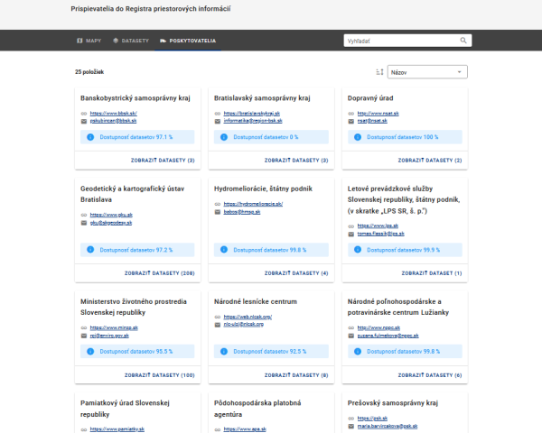 Prehľad dostupnosti datasetov za poskytovateľov